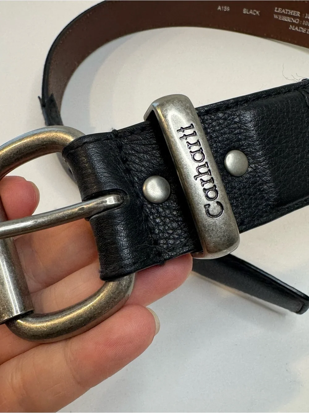 Carhartt Mens Belt 32 Black Cowhide Genuine leather and nylon silver tone buckle